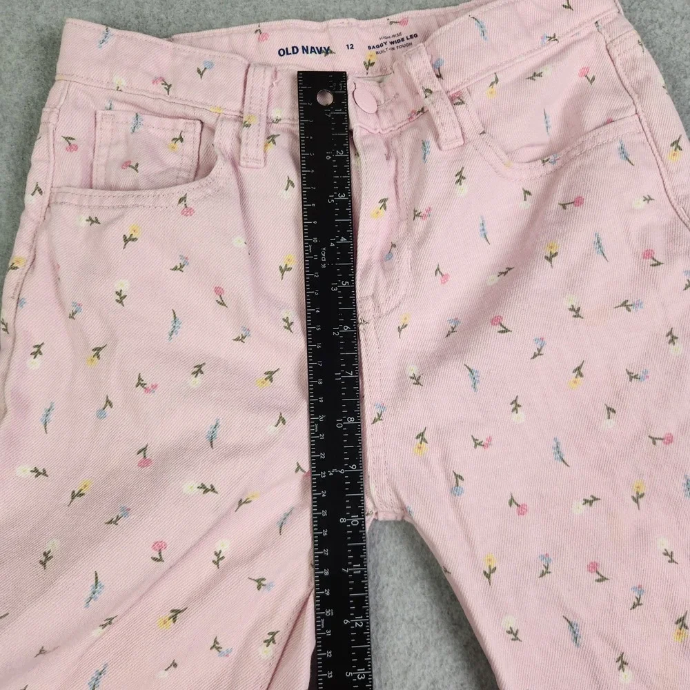 Old‎ Navy Baggy Jeans Girls 12 Pink Floral Built-In Tough Y2K High Rise Wide Leg